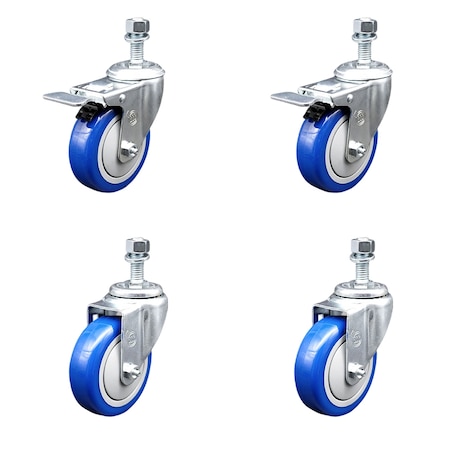 Service Caster 4 Inch Blue Polyurethane Swivel 12mm Stem Caster Total Lock Brake SCC, 2PK SCC-TSTTL20S414-PPUB-BLUE-M1215-2-S2